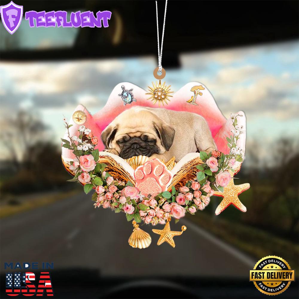 Pug Sleeping In The Seashell Ornament, Gift For Christmas