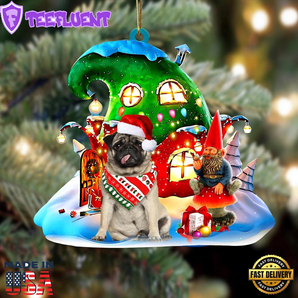 Pug With Rudolph's House Christmas Ornament, Gift For Christmas