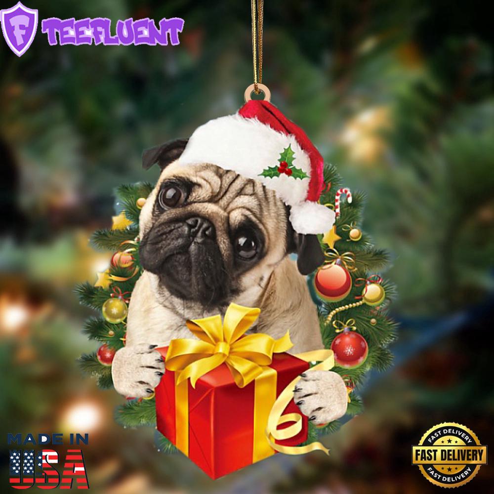 Pug-Dogs Give Gifts Hanging Ornament, Gift For Christmas