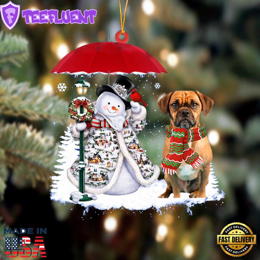 Puggle 2 With Snowman Christmas Ornament, Gift For Christmas