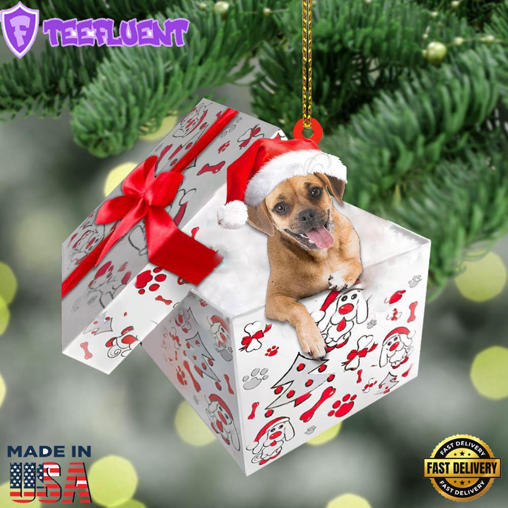 Puggle In Gift Box Christmas Ornament, Gift For Christmas