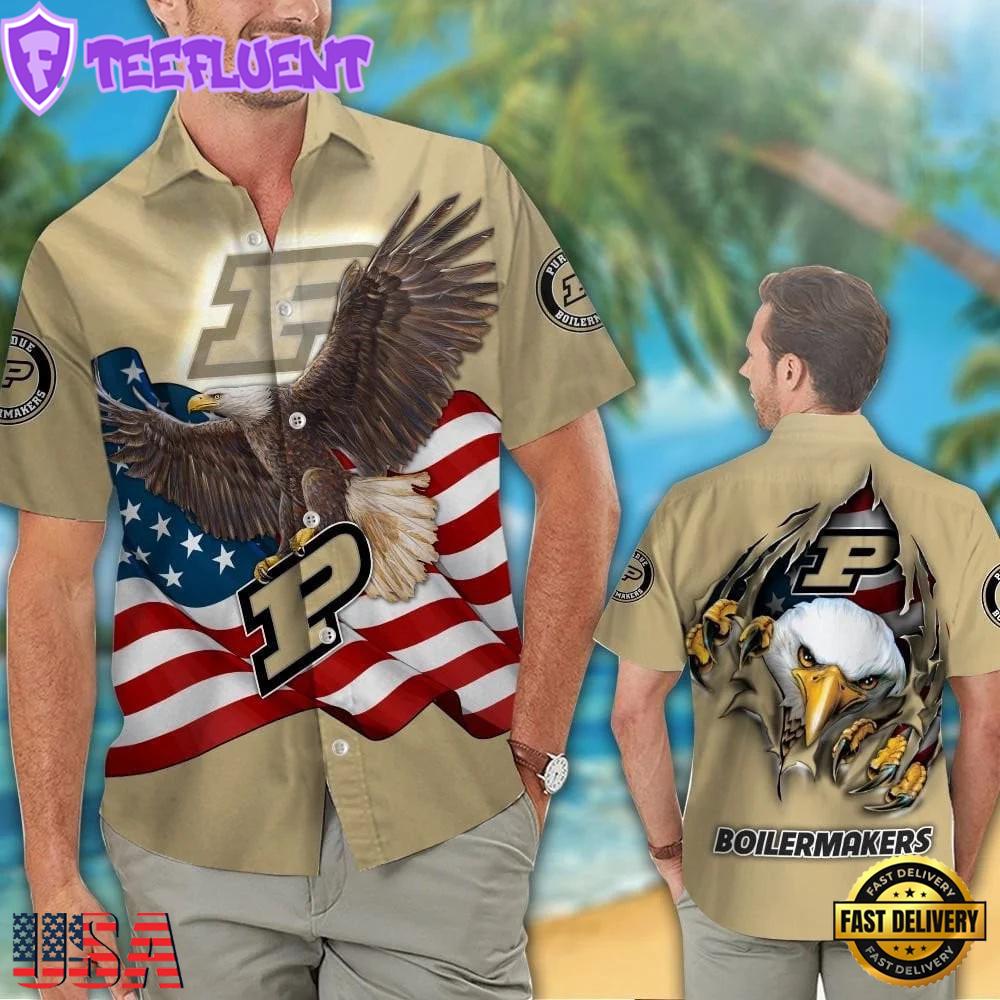 Purdue Boilermakers Eagle US Flag Hawaiian Shirt