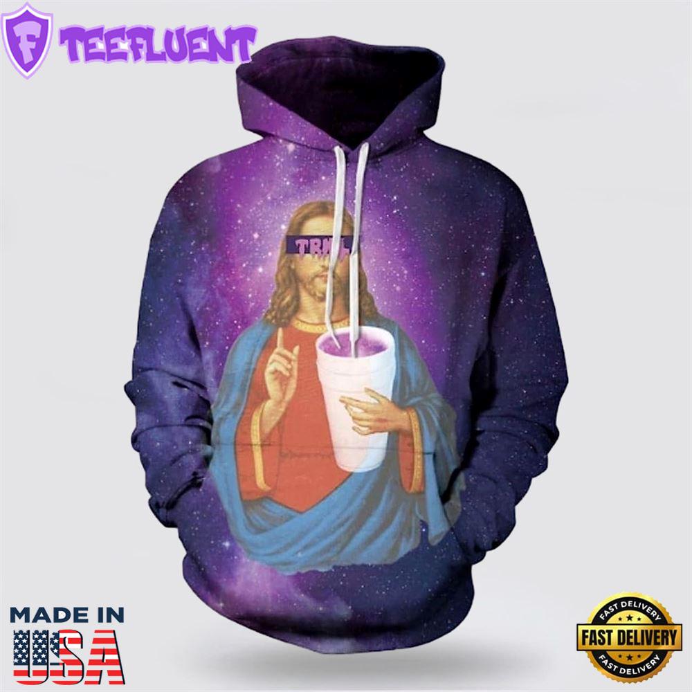 Purple Drank Jesus 3D Hoodies For Women Men