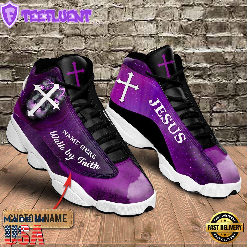 Purple Walk By Faith Lion Jesus Custom Name Jd13 Shoes For Man And Women