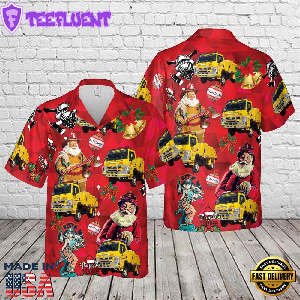 Queensland Rural Fire Service Fire Truck Christmas Hawaiian Shirt