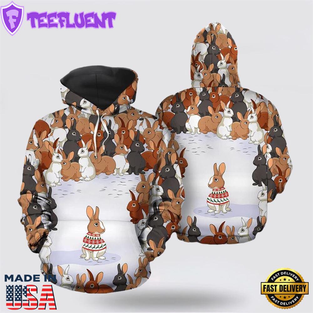 Rabbit Christmas All Over Print 3D Hoodie