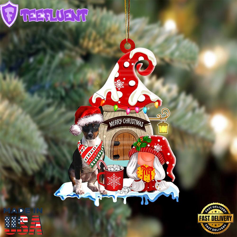 Rat-Terrier With Mushroom House Christmas Ornament, Gift For Christmas