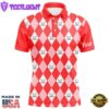 Red Argyle Plaid Pattern Mens Golf Polos Shirts Custom