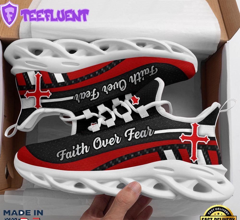 Red Black Jesus Faith Over Fear Running Sneakers Max Soul Shoes For Men And Women