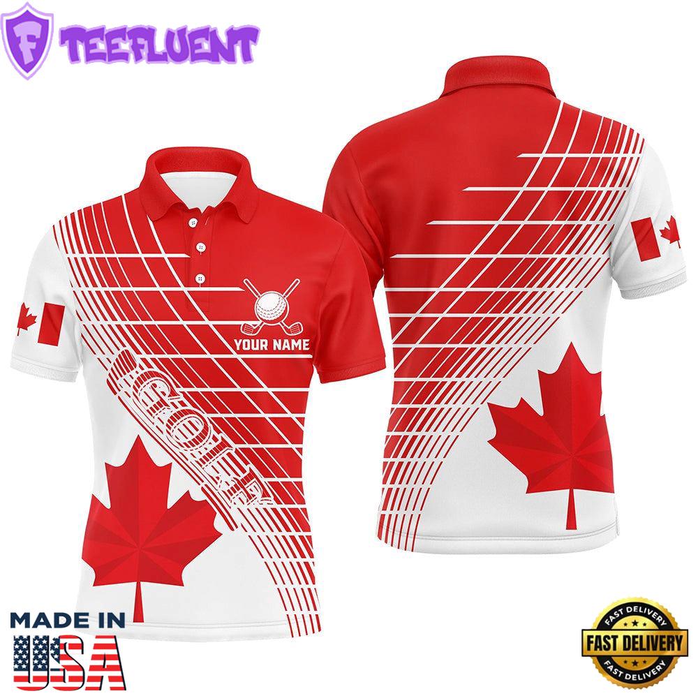 Red Canada Leaf Mens Golf Polo Shirts Custom White Patriotic Canadian Flag