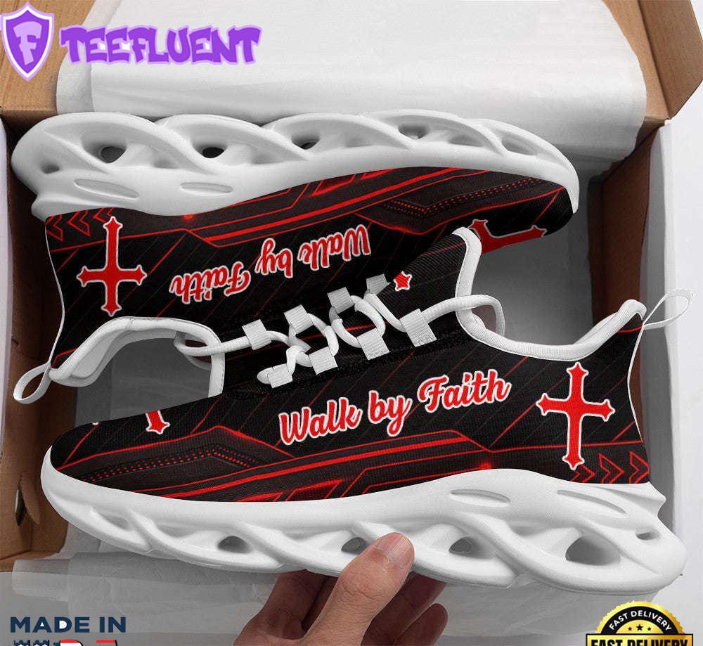 Red Jesus Walk By Faith Running Christ Sneakers Max Soul Shoes For Men And Women