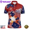 Red, White And Blue American Flag Flame Golf Ball Custom Mens Golf Polo Shirts