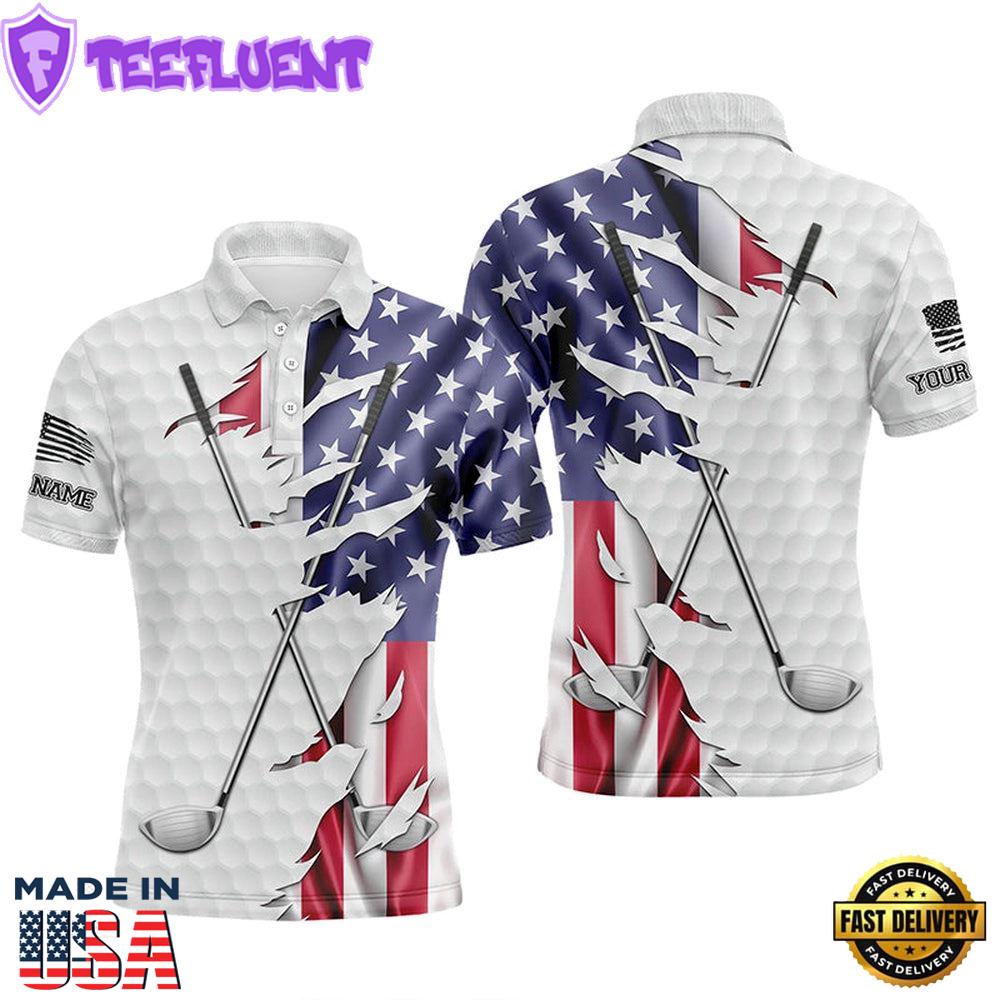 Red, White, And Blue American Flag Men Golf Polo Shirts Custom Patriotic Golf Performance Shirts