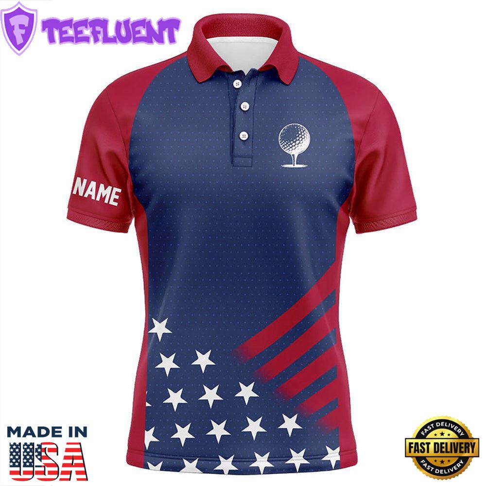 Red, White And Blue American Flag Mens Golf Polo Shirts Custom Patriotic Team Golf Tops