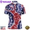 Red, White, And Blue American Flag Tie Dye Mens Golf Polo Shirts Custom Patriotic Team