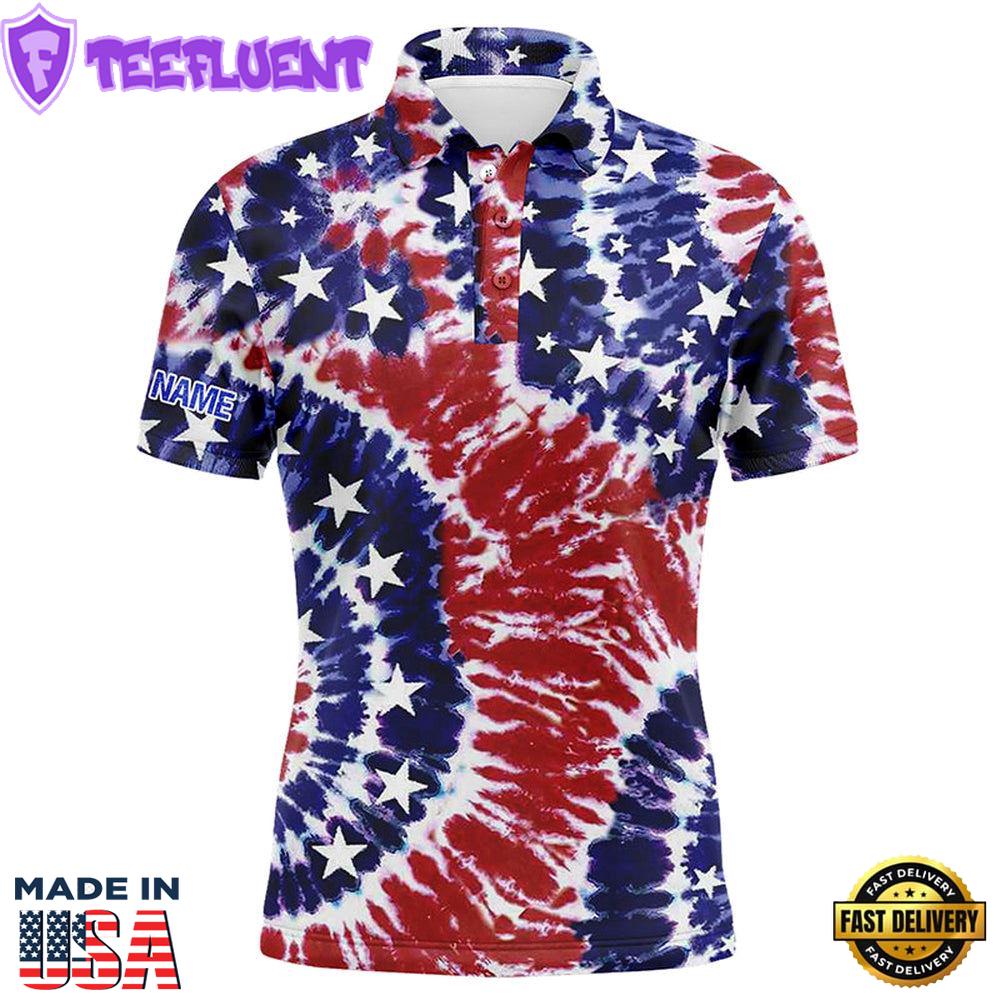 Red, White, And Blue American Flag Tie Dye Mens Golf Polo Shirts Custom Patriotic Team