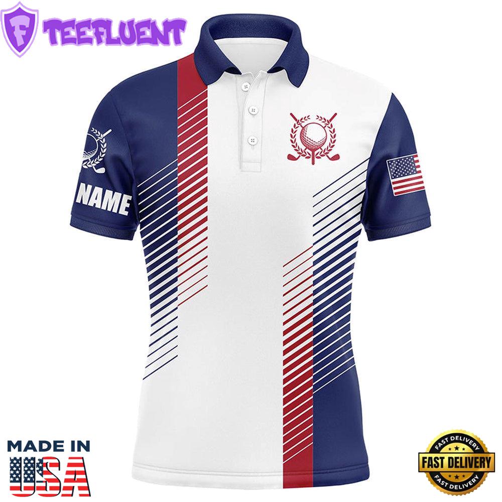 Red, White And Blue Custom Name Mens Mens Patriotic Golf Polos