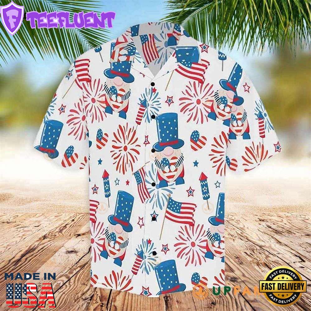 Red White And Blue Firework And Heart America Flag Hawaiian Shirt