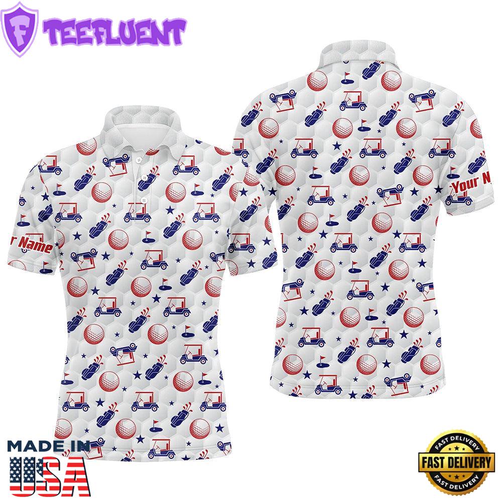 Red, White, And Blue Men Golf Polo Shirts Custom American Flag Patriotic Golf Clubs Pattern