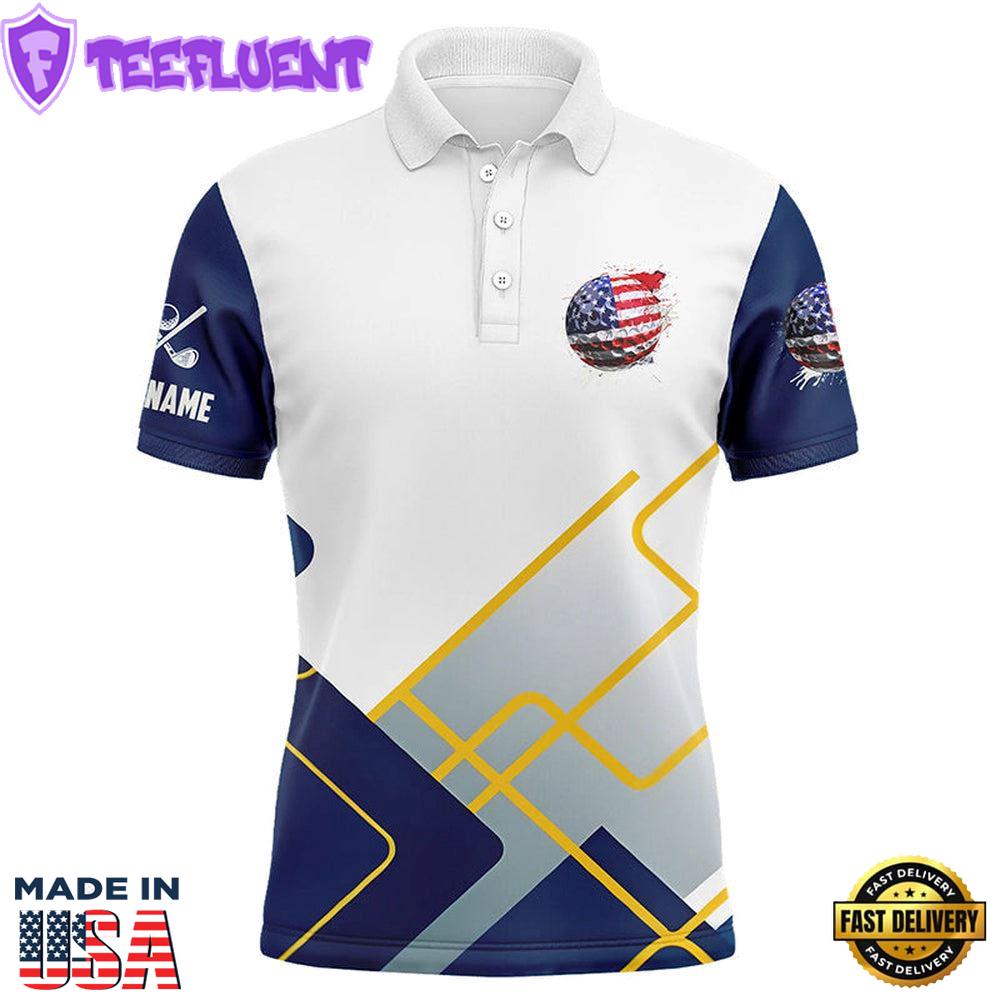 Red, White And Blue Mens Golf Polo Shirts Custom American Flag Mens Golf Tops