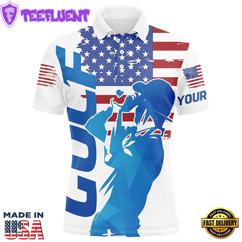 Red, White And Blue Mens Golf Polo Shirts Custom American Flag Patriotic Golf Attire