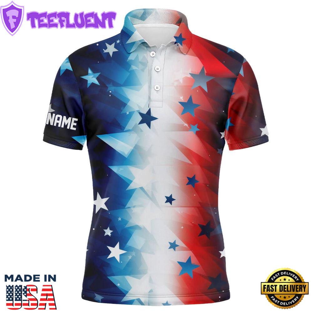 Red, White And Blue Stars Pattern Mens Golf Polo Shirts Custom Mens Golf Attire, Best Golf Gifts