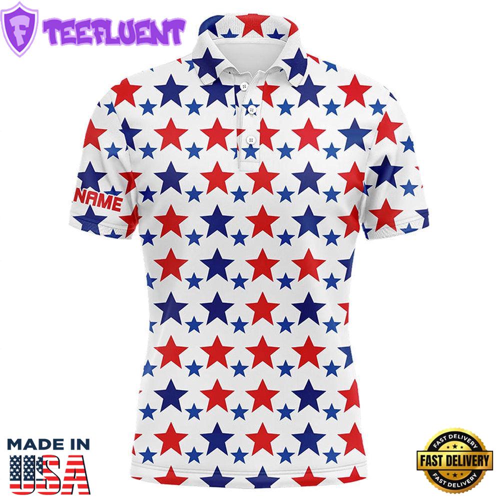 Red, White And Blue Stars Pattern Mens Golf Polo Shirts Custom Patriotic Golf Top