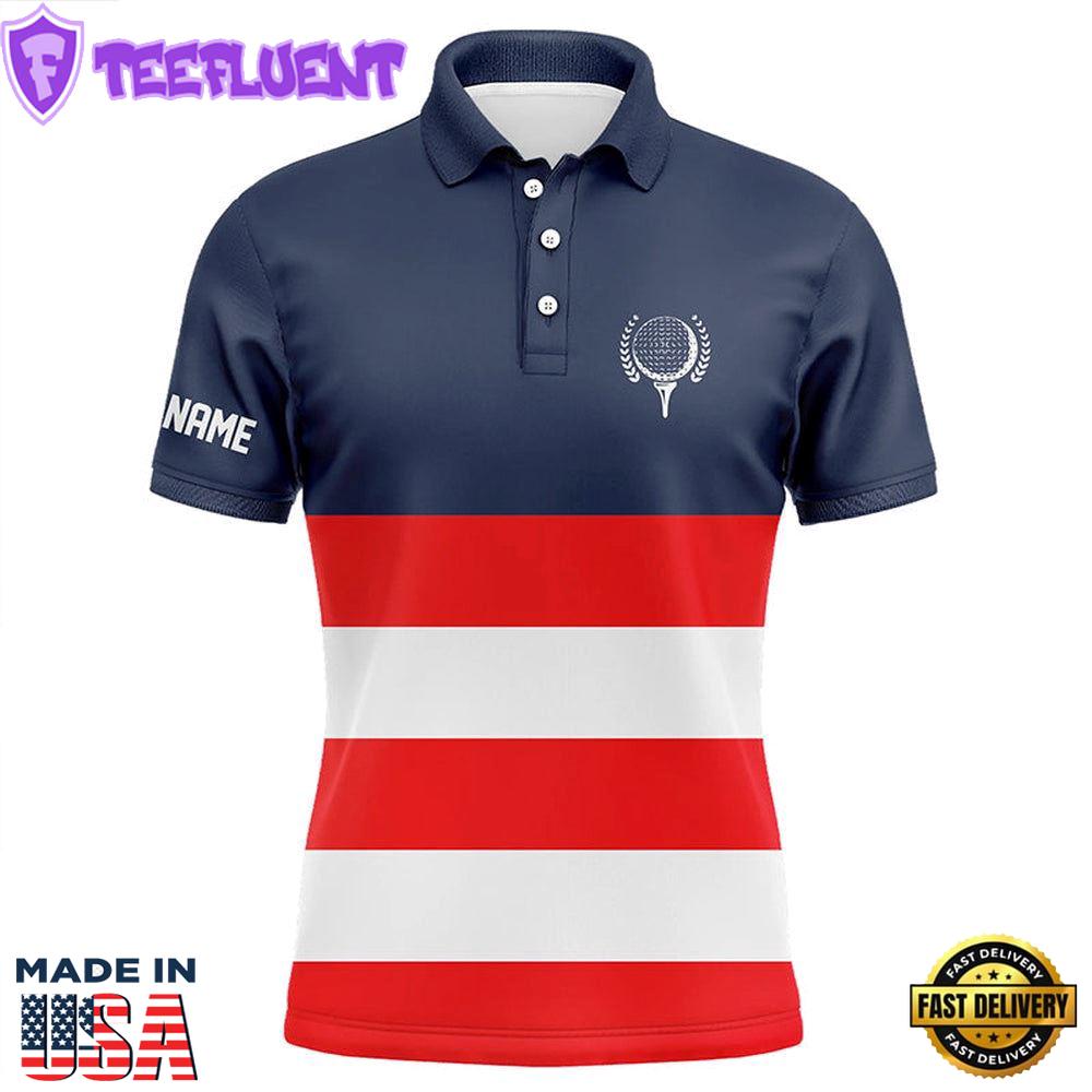 Red, White And Blue Stripe Custom Mens Golf Polos Shirts, Patriot Men'S Golf Attire