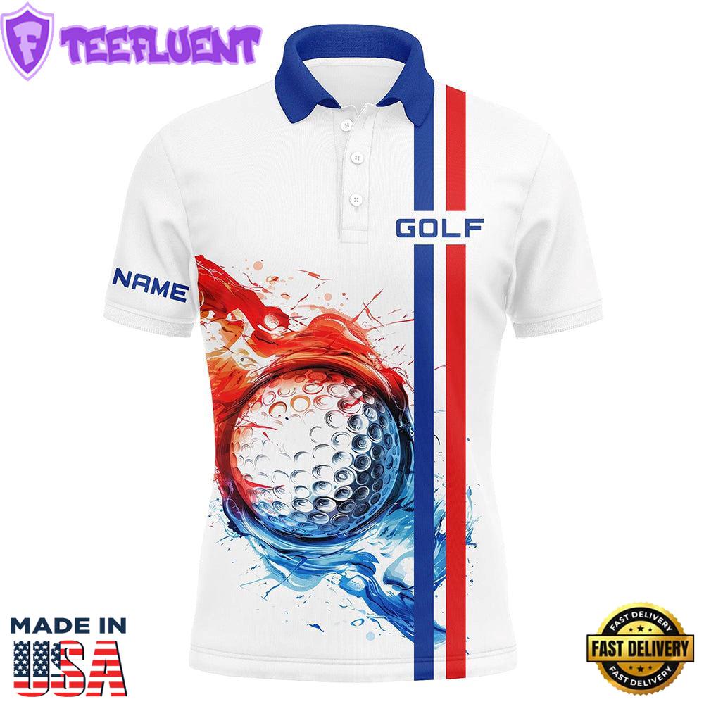 Red, White And Blue Stripe Mens Golf Polo Shirts Custom Golf Ball Mens Golf Tops, Team