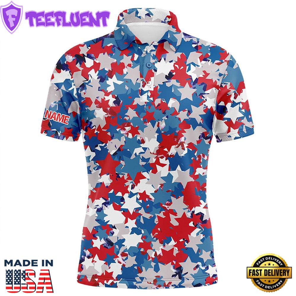 Red, White And Blue Th Of July Star Mens Golf Polo Shirts Custom Patriotic Team