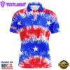 Red, White And Blue Tie Dye American Flag Mens Golf Polo Shirts Custom Team Patriotic