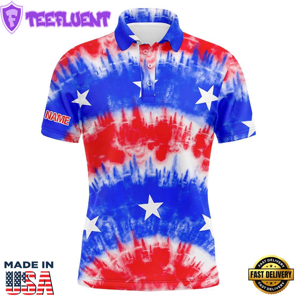 Red, White And Blue Tie Dye American Flag Mens Golf Polo Shirts Custom Team Patriotic