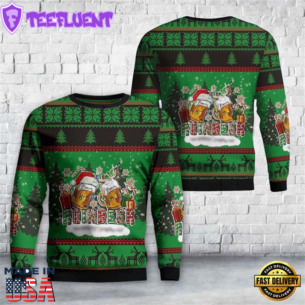 Reinbeer With Gifts And Christmas lights Ugly Christmas Sweater For Men And Women