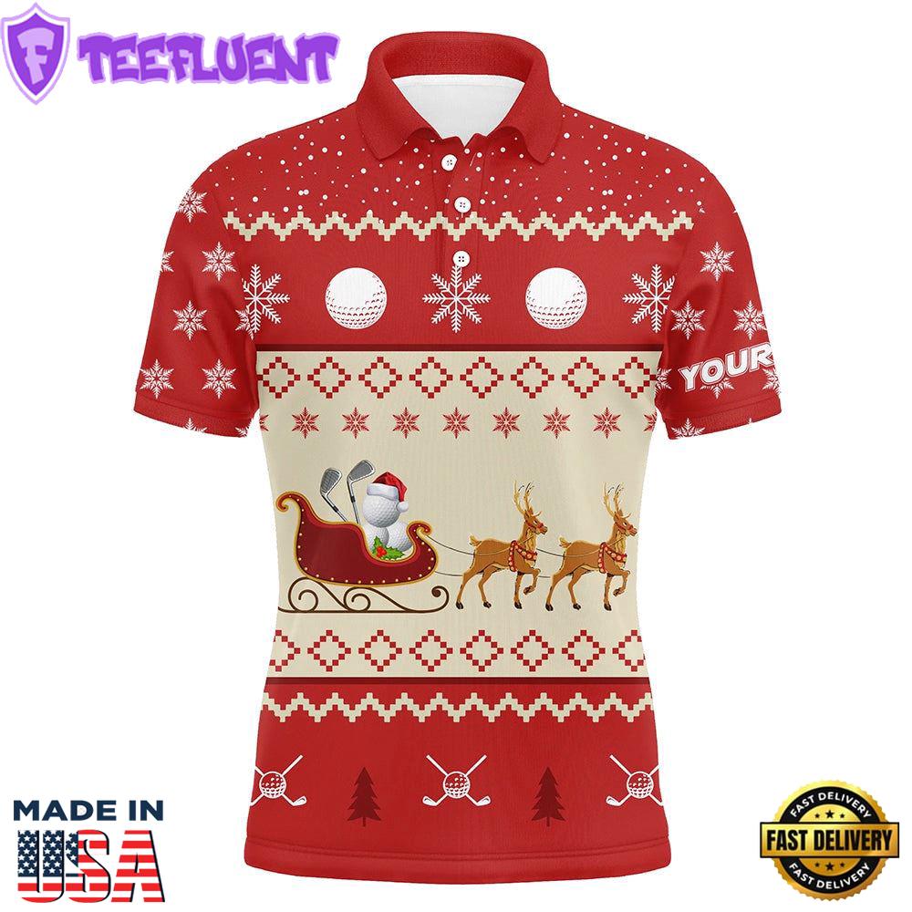 Reindeer Christmas Golf Mens Polo Shirt Customized Red Winter