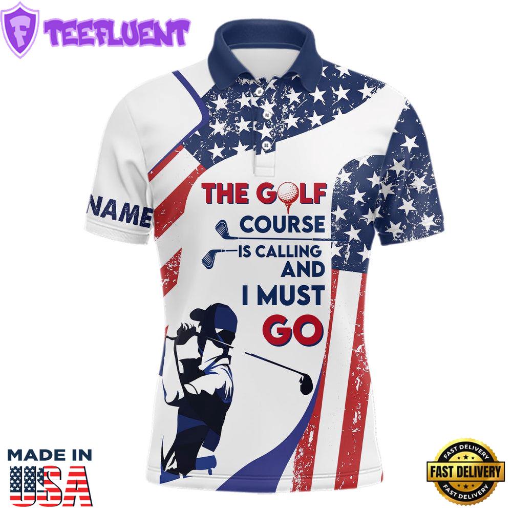 Retro American Flag Mens Golf Polo Shirt Custom Patriotic