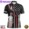 Retro American Flag Skull Golf Mens Polo Shirts Custom Patriotic