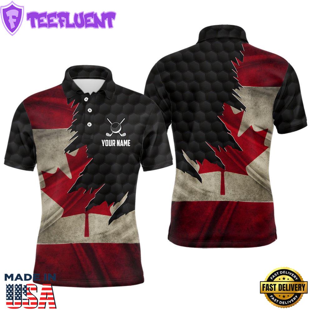 Retro Canada Flag Mens Golf Polo Shirts Custom Canadian Patriotic
