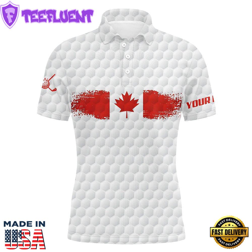 Retro Canadian Flag Mens Golf Polo Shirts Custom White Golf Pattern Patriotic