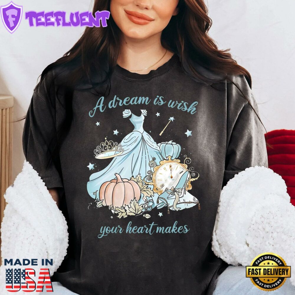 Retro Disney Princess Cinderella Portrait T-Shirt Dream Is Wish Your Heart Makes Magic Kingdom Tee