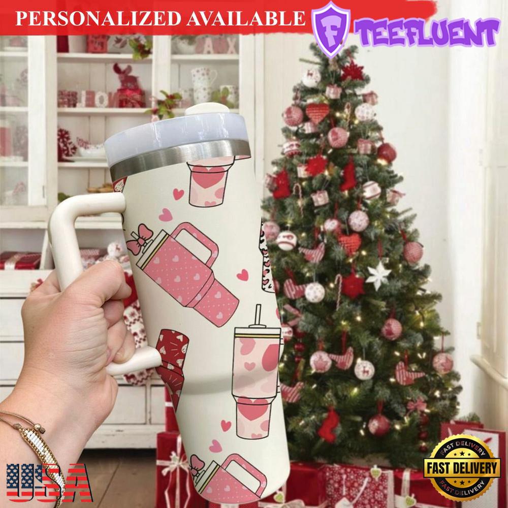 Retro Obsessive Cup Disorder Tumbler Valentines Love Heart Tumbler 40oz - 40oz Tumbler with Handle