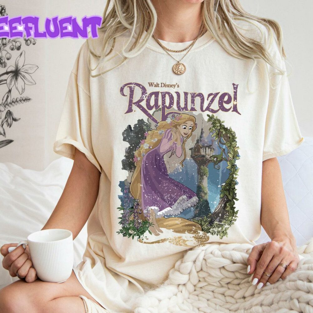 Retro Rapunzel Tangled T-Shirt Floral Disney Princess Tee Comfort Colors WDW Lanterns Top