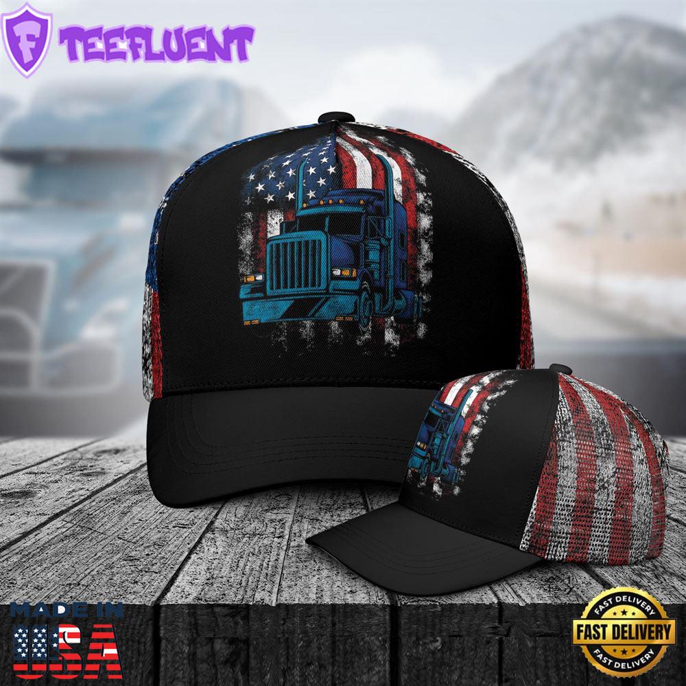 Retro Semi Truck American Flag Trucker Cap