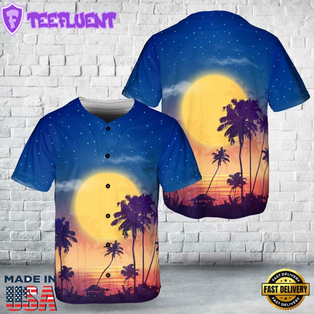 Retro Style full moon sky With Palm Silhouettes Baseball Jersey