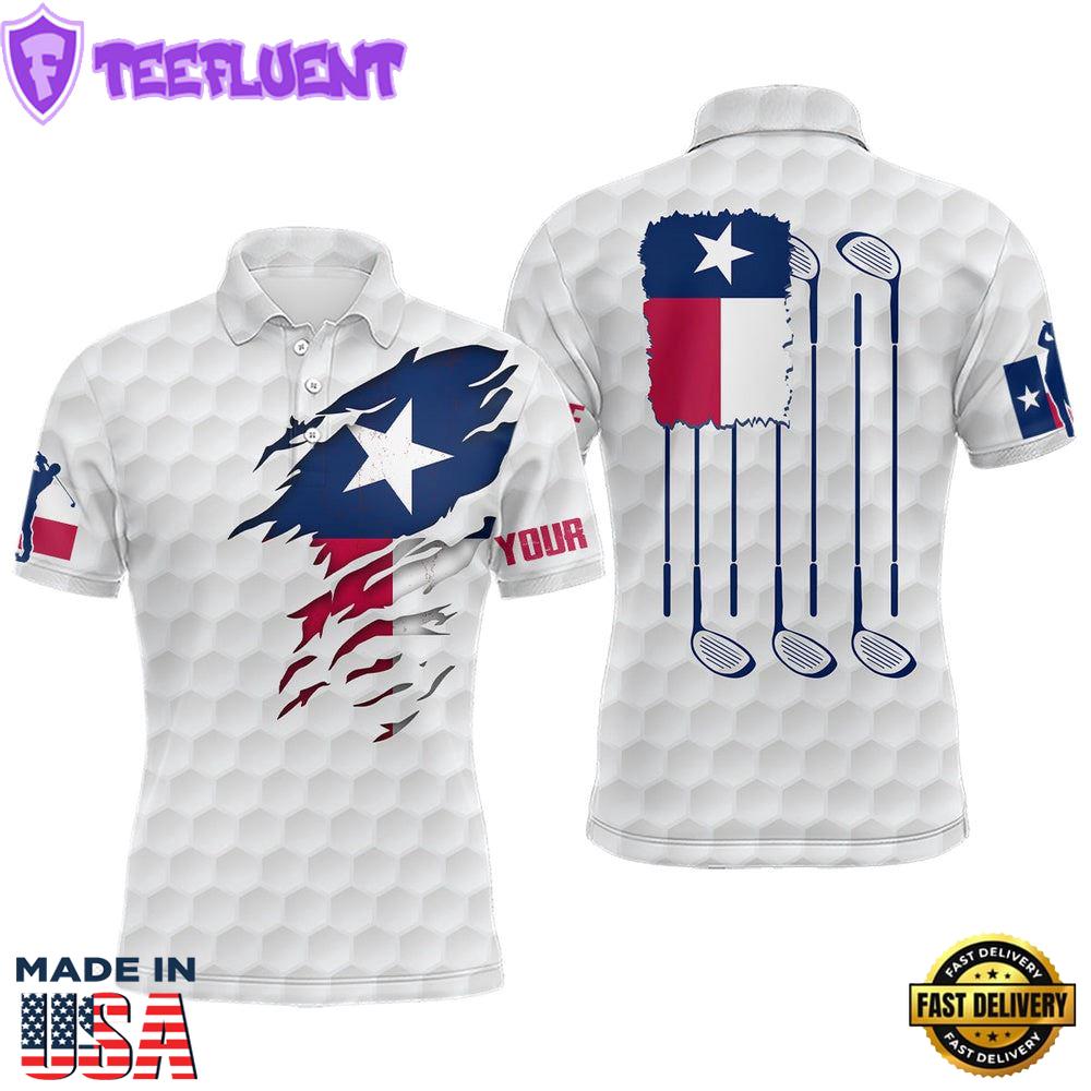 Retro Texas Flag White Golf Pattern Mens Polo Shirt Patriotic