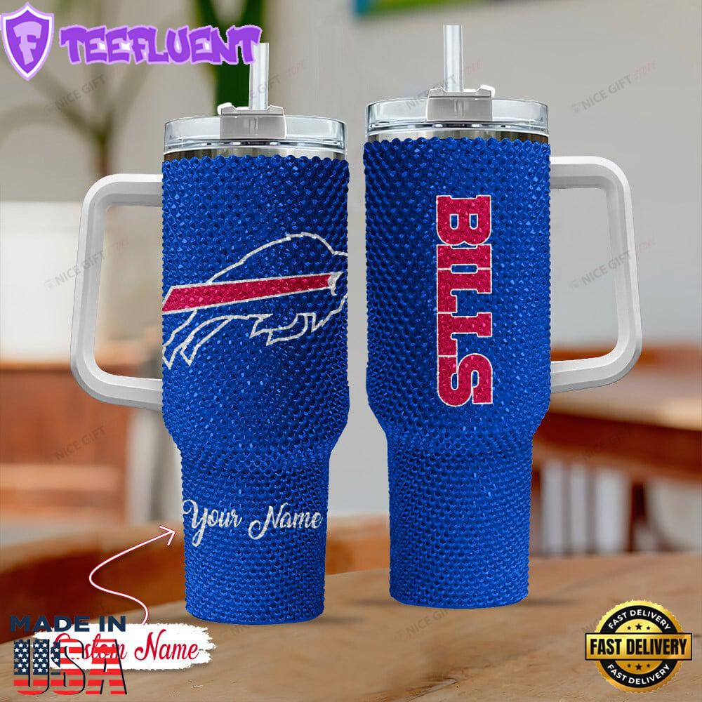 Rhinestone Bling Buffalo Bills NFL Sports Custom Stanley Quencher 40oz Stainless Steel Tumbler With Handle