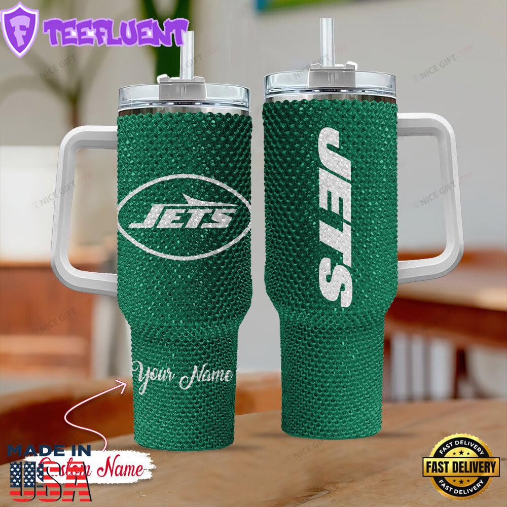 Rhinestone Bling New York Jets NFL Sports Custom Stanley Quencher 40oz Stainless Steel Tumbler With Handle