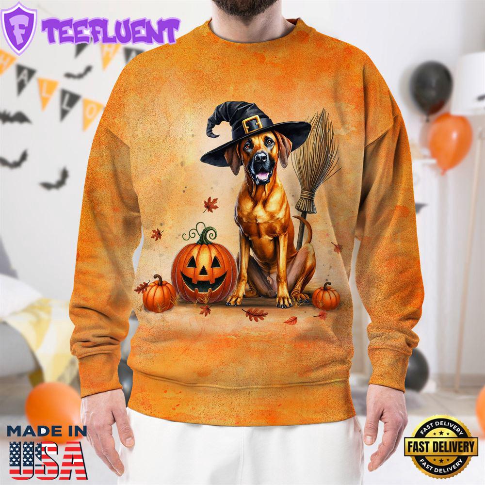 Rhodesian Ridgeback Dog In Spooky Autumn Halloween 3D Shirt