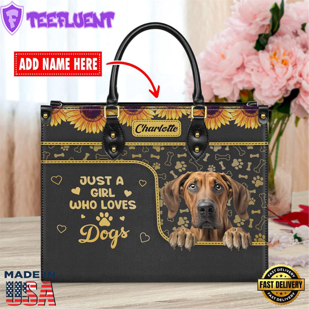 Rhodesian Ridgeback Dog Just A Girl Who Loves Dogs Leather Handbag
