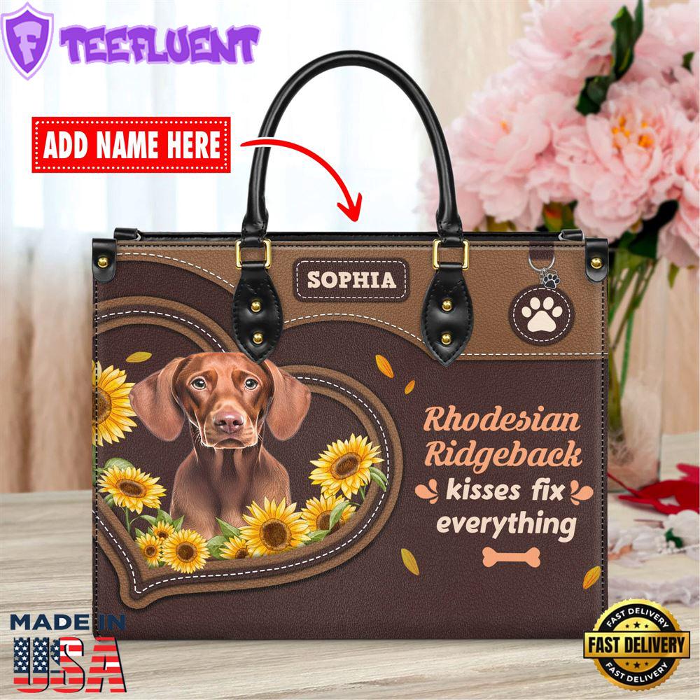 Rhodesian Ridgeback Dog Kisses Fix Everything Leather Handbag