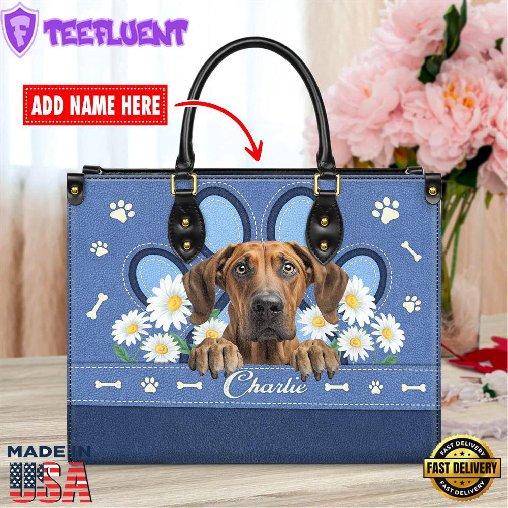 Rhodesian Ridgeback Dog Lover Leather Bag With Daisy Flowers